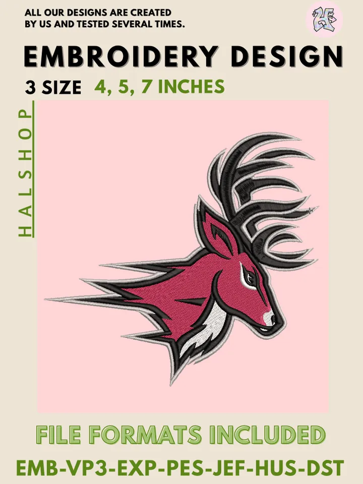Fairfield Stags NCAA College Team Embroidery File, Digital Machine Embroidery Design, 3 Sizes Included, Instant Download