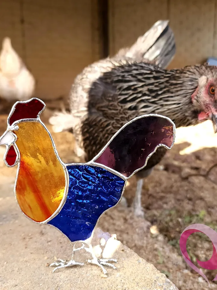 Stained Glass Rooster Suncatcher Chicken Lover Decor Colorful Cockerel Window Art