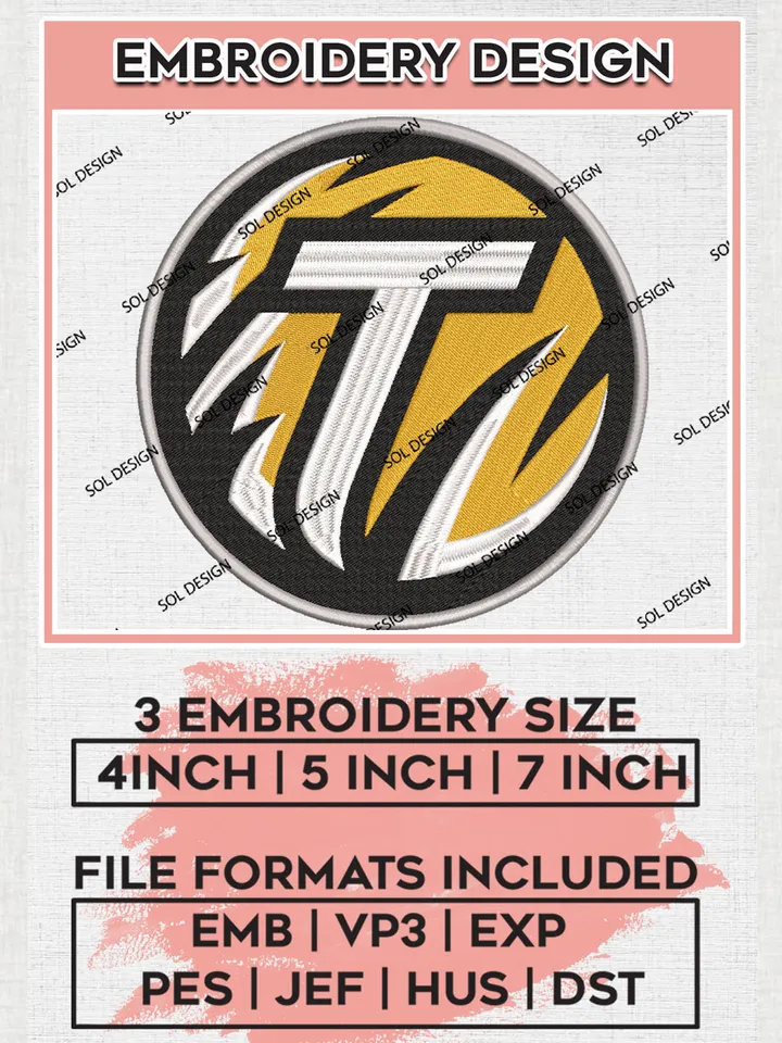 Towson Tigers Team Letter Logo Embroidery Design Files, NCAA Towson Tigers Machine Embroidery, NCAA Teams, Game Day, 3 sizes, NCAA Machine embroidery designs, Digital Download