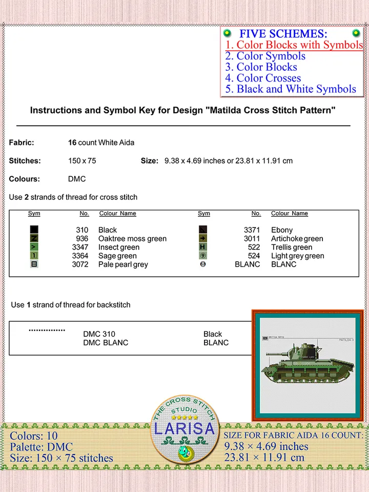 Matilda Cross Stitch Pattern | WWII British Infantry Tank | Matilda II Tank Embroidery Chart