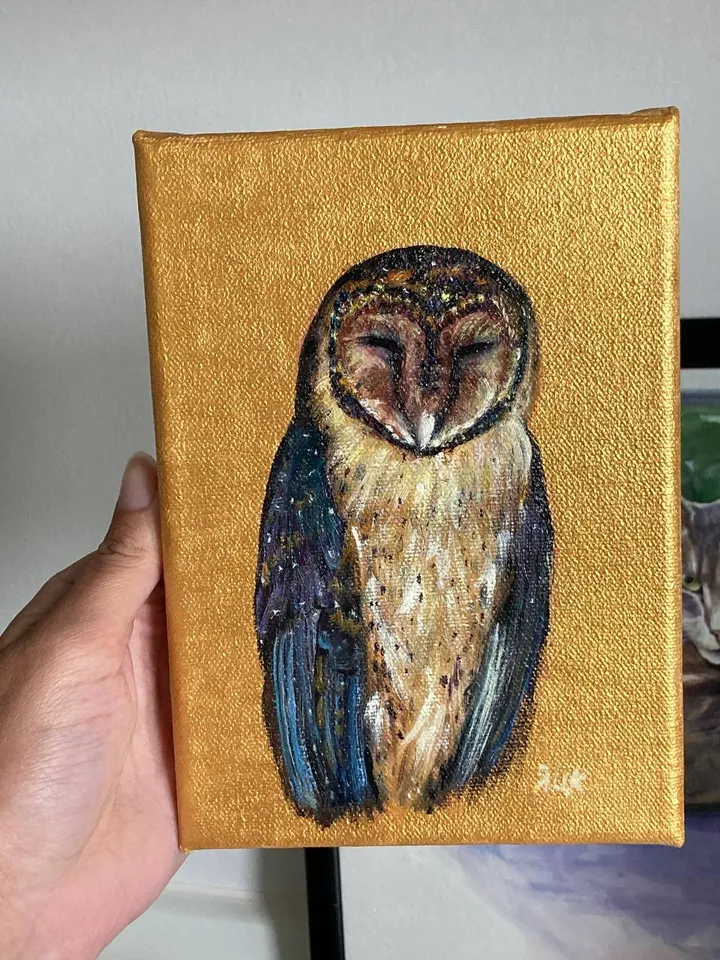 Owl Painting Original Small Bird Oil Painting Barn Owl Art Bird Lovers Gift Owl Wall Decor Owl Illustration 5 x 7 Art
