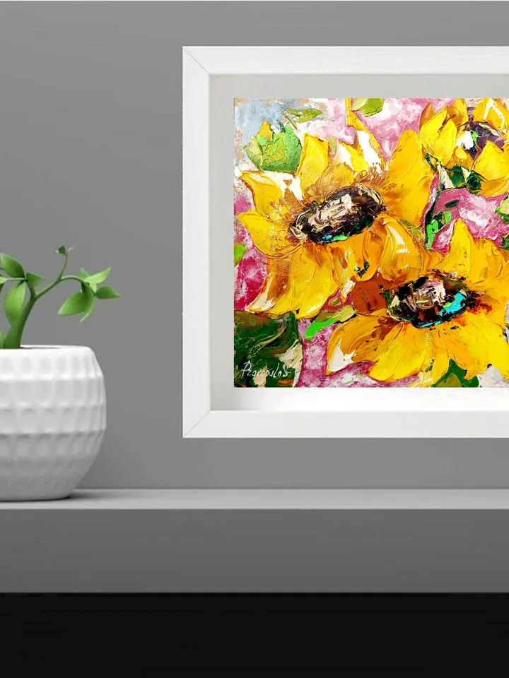 Sunflower Painting Flower Original Art Impasto Painting Floral Wall Art 10x10 painting one of a kind