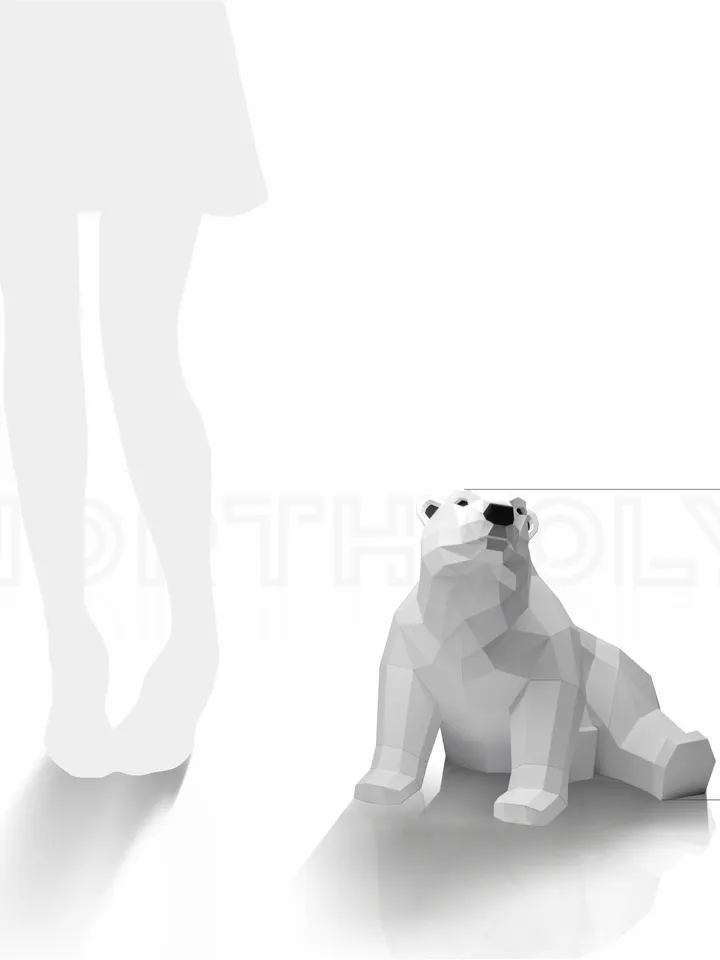 Baby Polar Bear (390 mm) Papercraft, Digital Template, PDF Download, Gurko, LowPoly, Pepakura, DIY Origami Sculpture, Paper Party Decoration