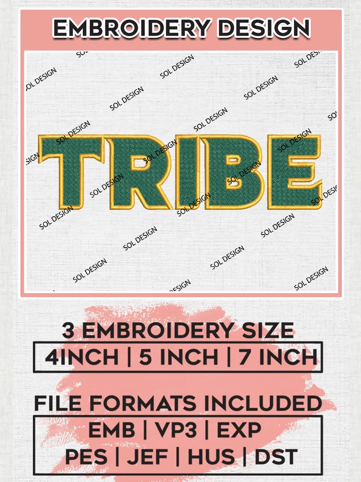 NCAA Tribe Football Team Logo Embroidery Design Files, NCAA William & Mary Tribe Machine Embroidery, NCAA Teams, Game Day, 3 sizes, NCAA Machine embroidery designs, Digital Download