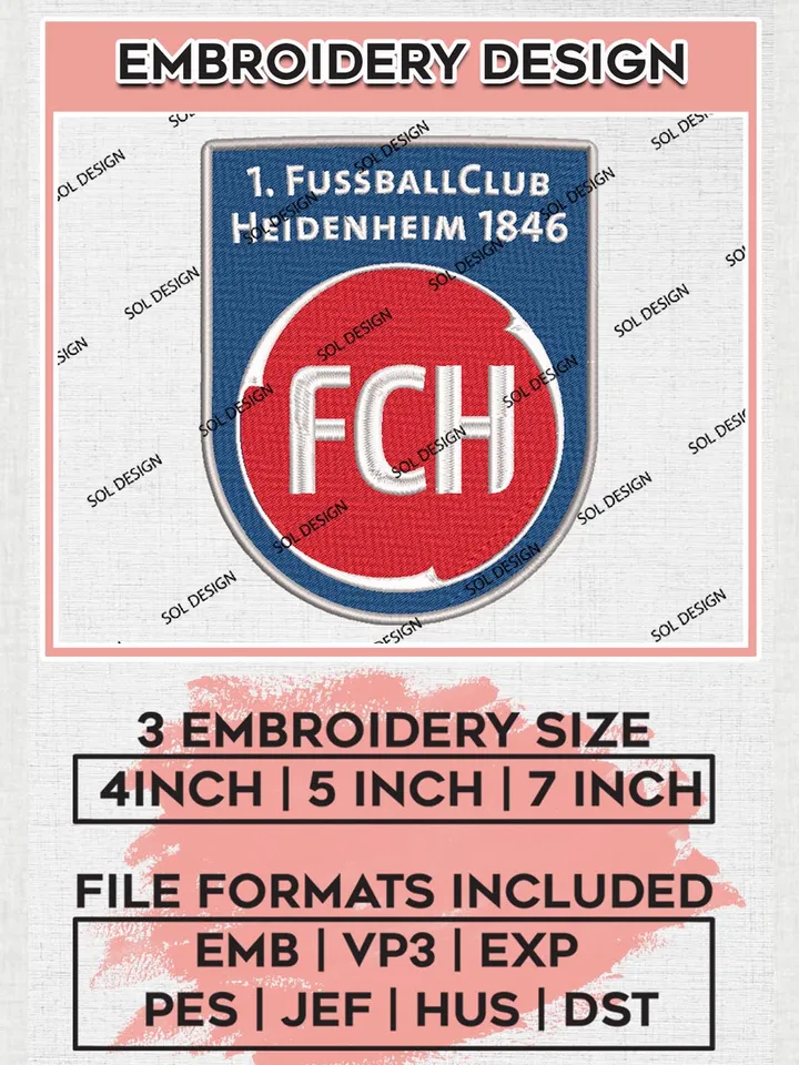 FC Heidenheim 1846 Embroidery Design, Bundesliga Logo Embroidery, Bundesliga FC Heidenheim 1846 Embroidery, Machine Embroidery Design
