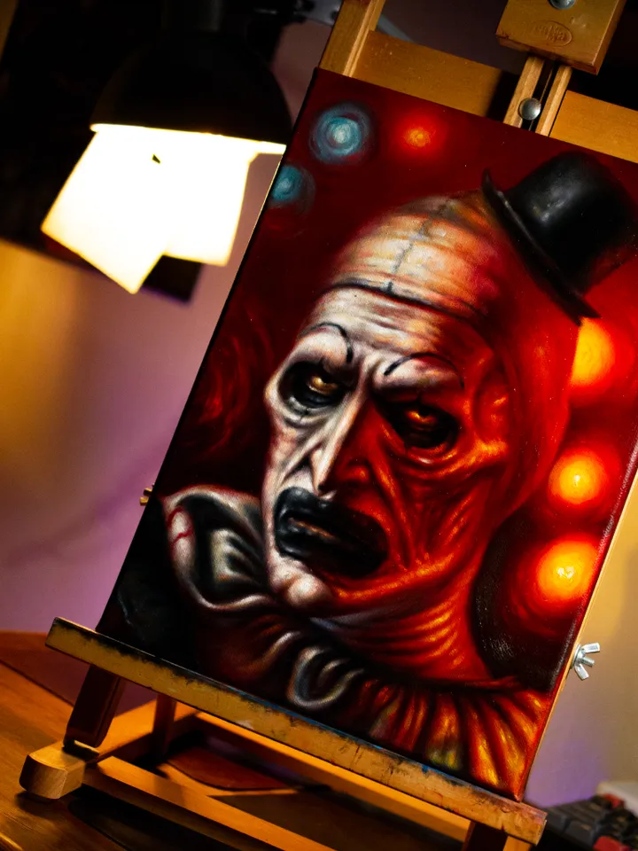Original oil painting Terrifier Art the Clown
