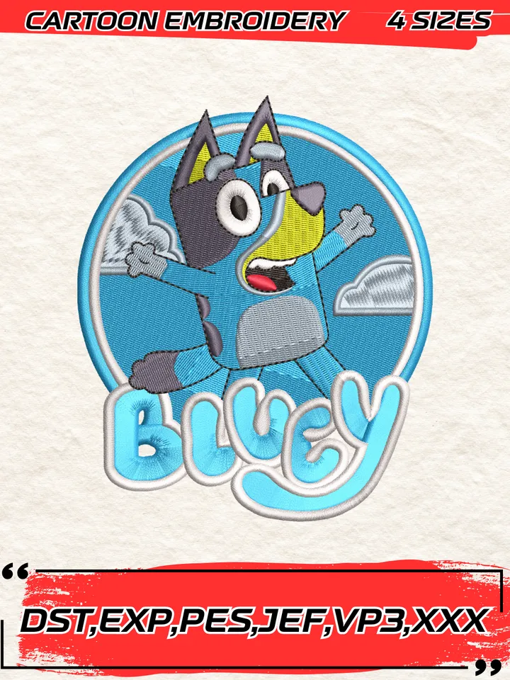 Bluey Character Embroidery Design,Bluey Embroidery Design,Machine Embroidery Design File,4 Sizes, Digital Download
