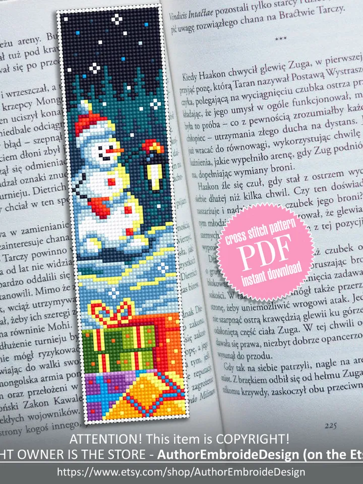 Christmas bookmark cross stitch pattern PDF download Snowman cross stitch chart, Handmade bookmark pattern digital PDF, Winter holiday #B39