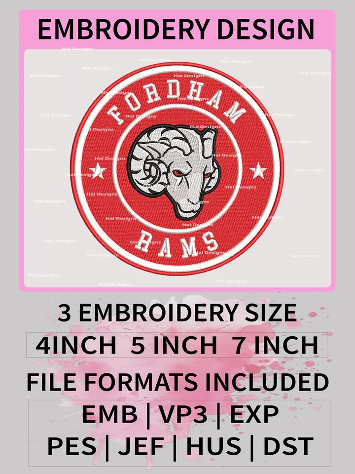 Fordham Rams NCAA Logo Embroidery Files, Machine Embroidery Designs for College Sports Fans