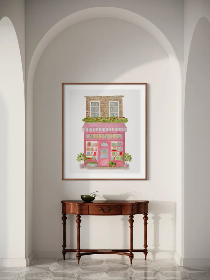 Book Store Watercolor Art  Print, Book Lover Gift, Bookshop Print, Library Art, french Art, Book Shop Art Print, Vintage Painting, Book Art