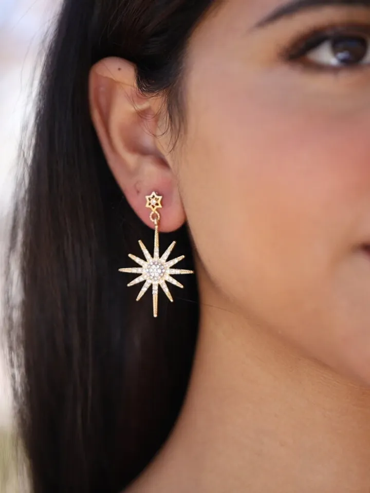 Boho Wedding Earrings, Celestial Wedding Earrings, Starburst Earrings, Gold Star Earrings, Sun earrings, Boho Statement Bridal Earrings,