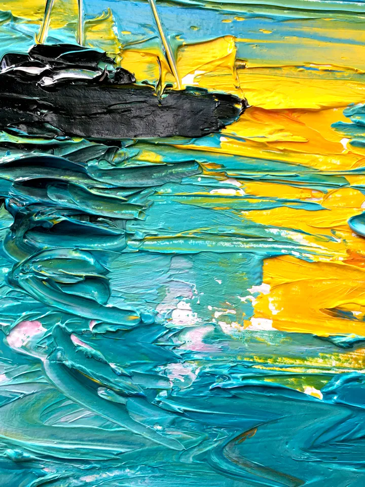 Sunset Sea Boat Original Art by SerjBond