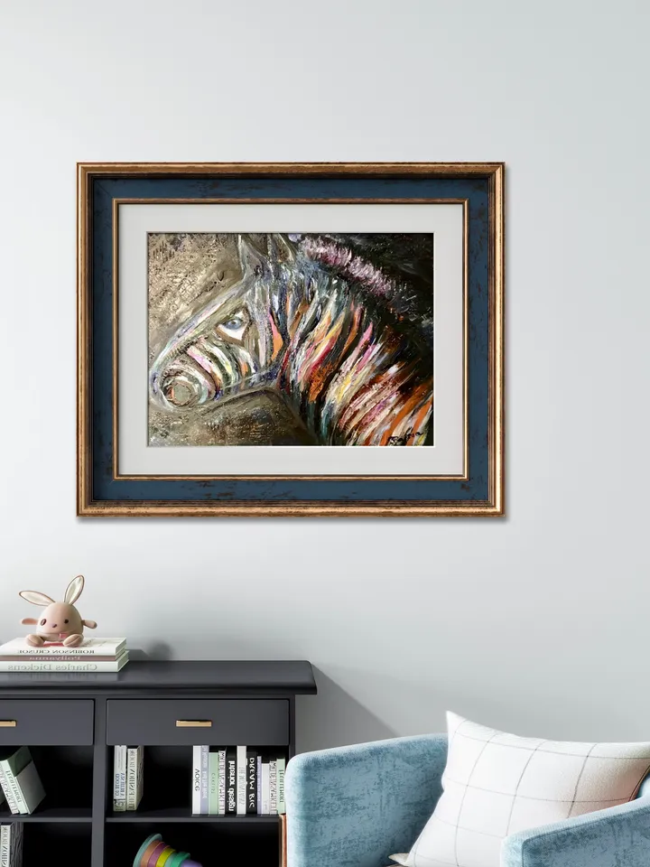 Funny colourful zebra,original oil painting on canvas,funny animals painting kid s room decoration colorful zebra painting,nursery room art.