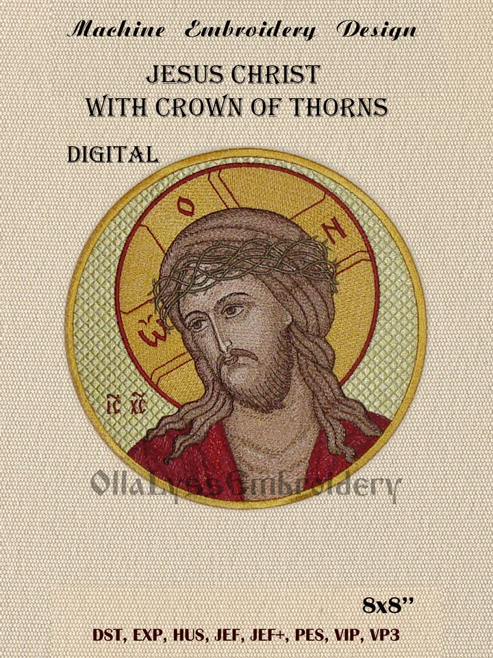 Jesus Christ with crown of thorns embroidery design
