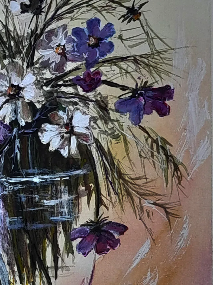 Watercolor drawing of lilac pink flowers in a vase 21x30 cm (8.3 х 11,7 inches)