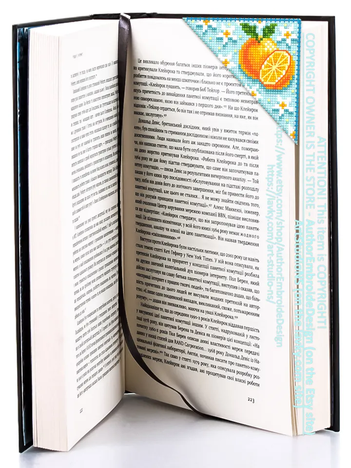 Corner bookmark cross stitch pattern PDF download Orange fruit cross stitch chart, Floral bookmark corner digital PDF, Book lover gift #B181