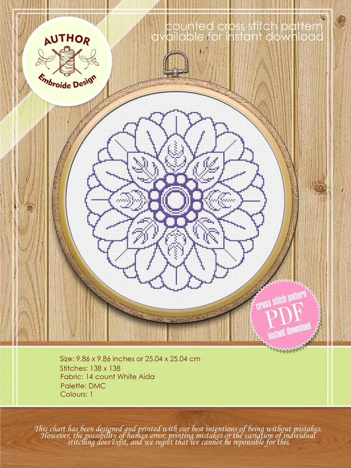 Mandala set cross stitch pattern download PDF, Monochrome mandala embroidery, Floral ornament cross stitch chart, Mandala digital PDF #S10