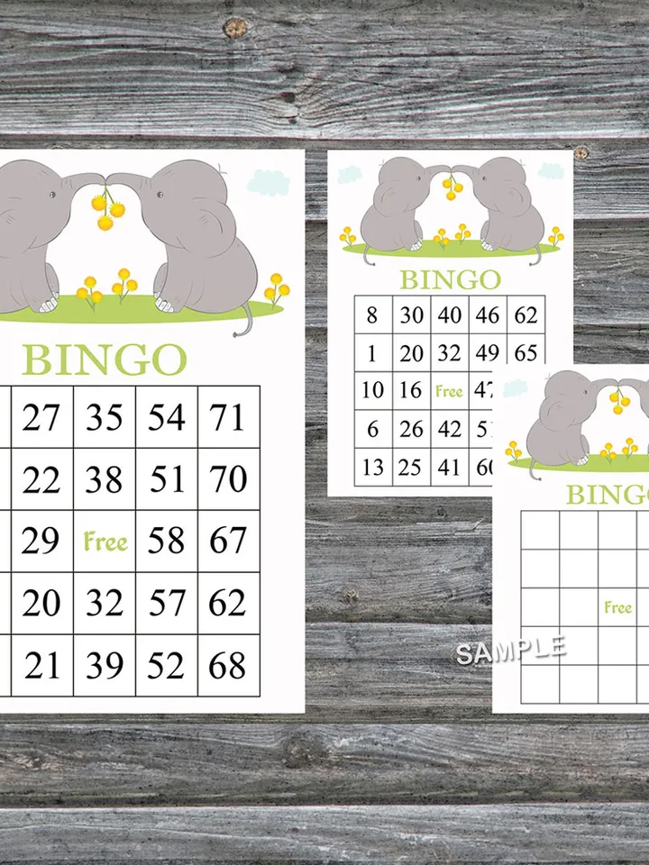 Baby Elephant bingo cards,Baby Elephant bingo game,Elephant printable bingo cards,60 Bingo Cards,INSTANT DOWNLOAD--193