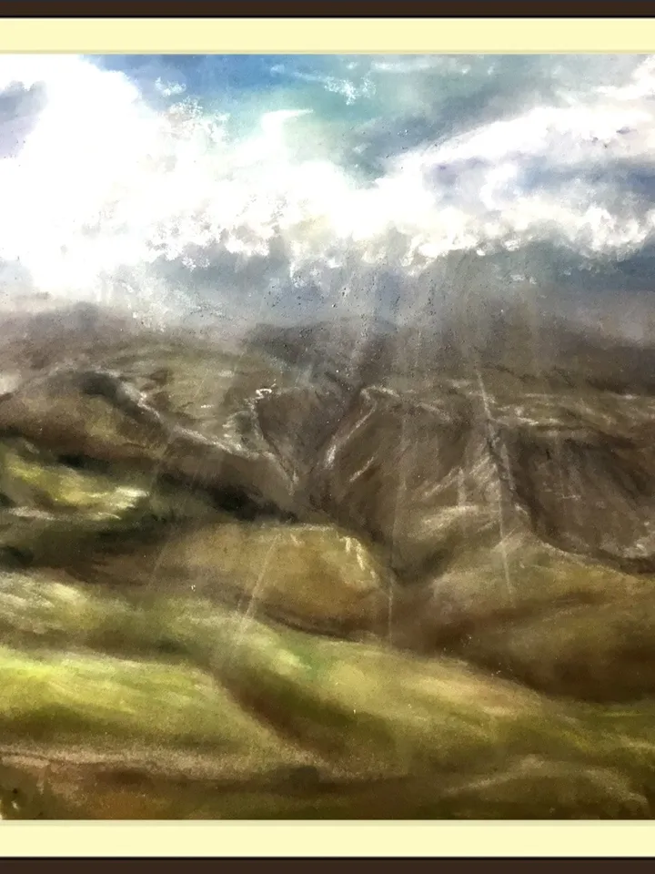 Landscape original pastel painting.Mountains painting.Hand made painting on pastelmat.