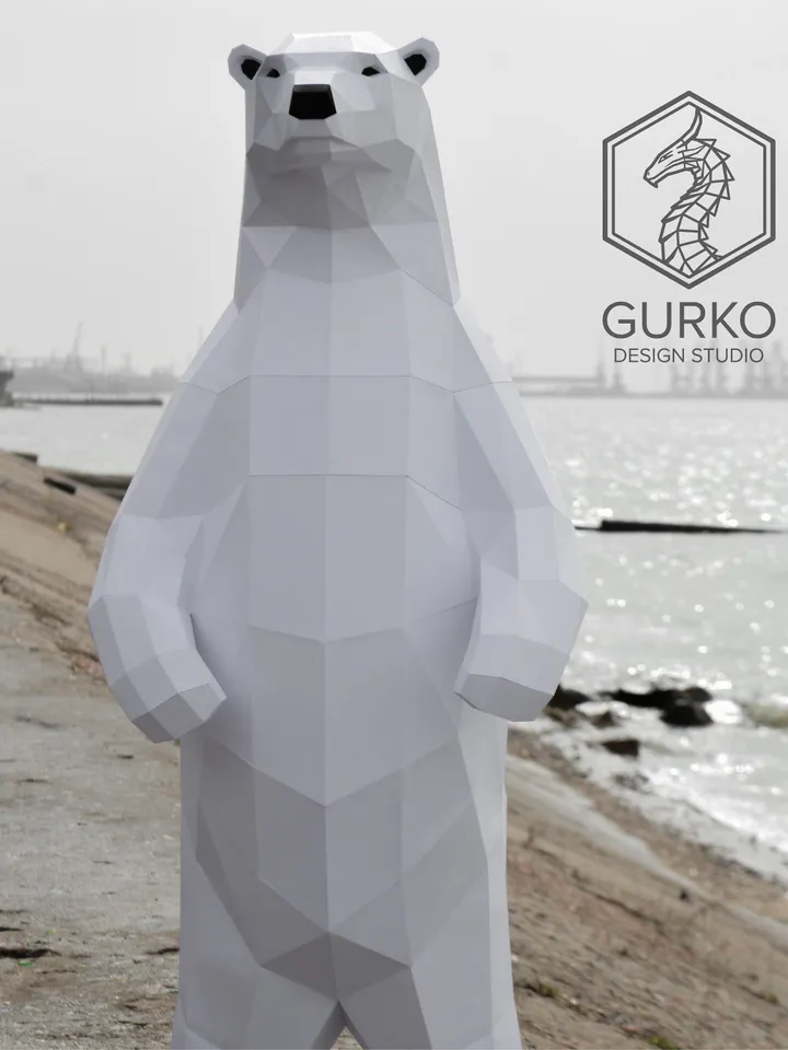Polar Bear (2 metres) Papercraft, Digital Template, PDF Download, Gurko, Low Poly, Pepakura, Origami Sculpture, Paper Party Decor, DIY Gift