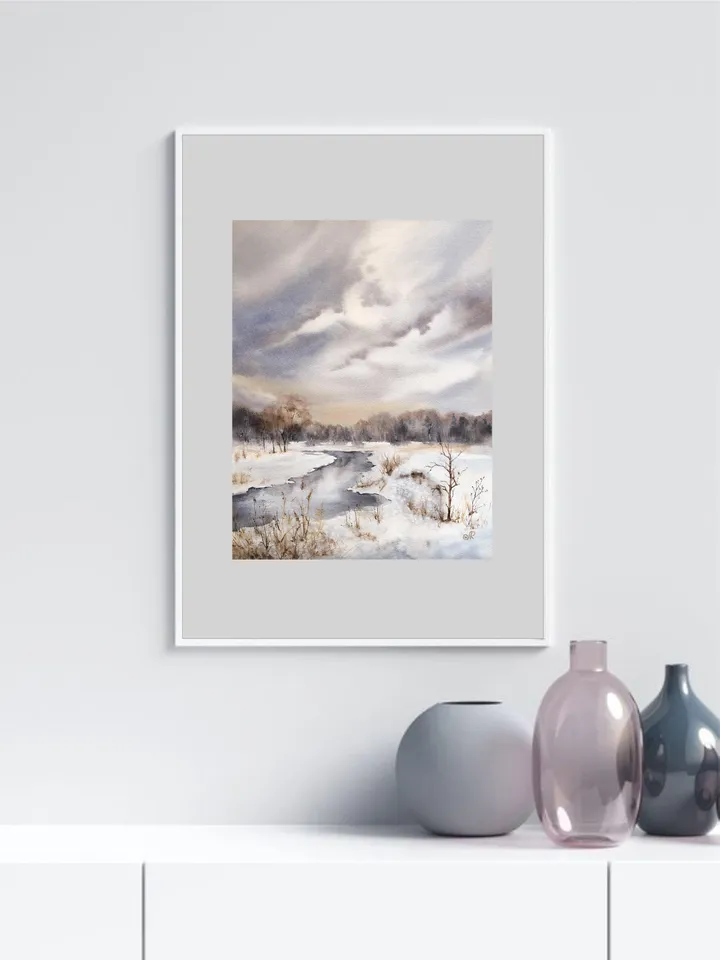 Winter Landscape Painting Original Watercolor Painting Winter Forest Painting