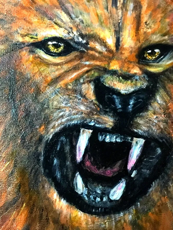 Lion painting ,roaring lion ,glow in the dark acrylic painting,canvas board,wall hanging,gift for him