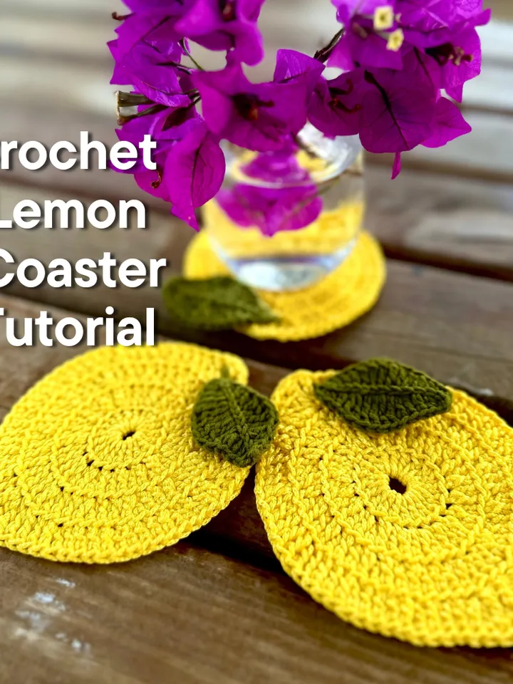 CROCHET Lemon Coaster with Leaf pattern | Download PDF | Tutorial and Video Easy crochet | Summer home decor | kitchen decor | simple gift