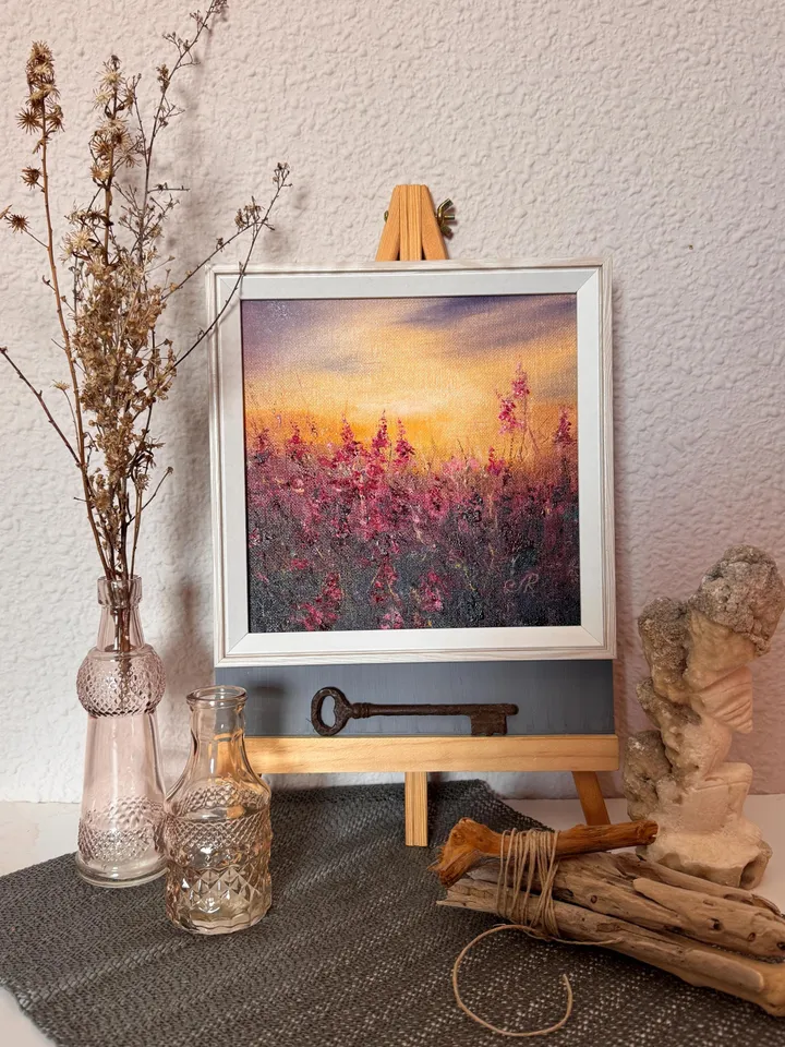 Meadow Oil Painting Field Wall Art Sunset Original Painting