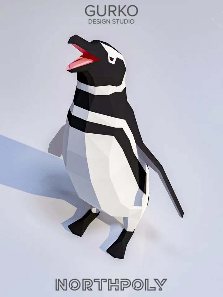 Screaming Magellanic Penguin Papercraft, Digital Template, PDF Download, Gurko, Low Poly, Pepakura, DIY Origami Sculpture, Paper Party Decor