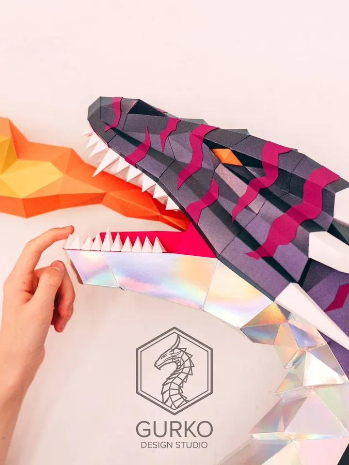 Papercraft Dragon With Flame, Digital Template, PDF Download, Gurko, 3D Low Poly, Pepakura, DIY Origami Sculpture, Paper Decor, DIY Gift