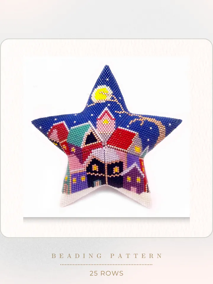 Beaded Star Colorful Houses, Beading PDF Pattern, Seed Bead Christmas Ornaments