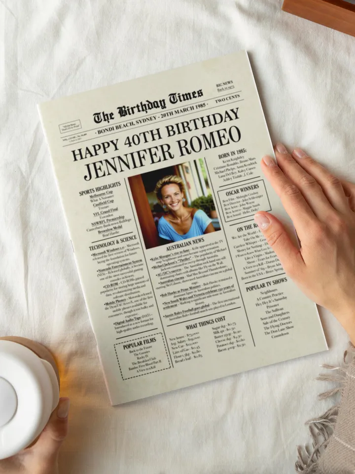 40th birthday gifts for women or men, 40th birthday newspaper poster, 40 year old birthday gift, 1985 birthday gift, back in 1985 australia