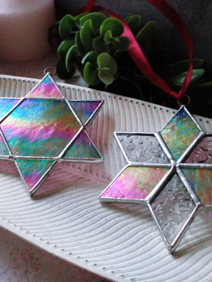 Set of 2 snowflake suncatchers, christmas ornaments, Christmas decorations, Xmas tree star, new year tree toy