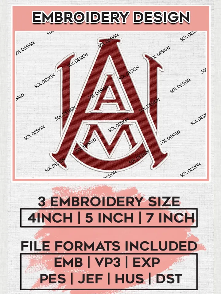 Alabama A&M Bulldogs Logo Machine Embroidery Design, NCAA Alabama A&M Bulldogs Embroidery Design Design files, NCAA Embroidery Designs, NCAA Machine Embroidery Designs, Digital Download