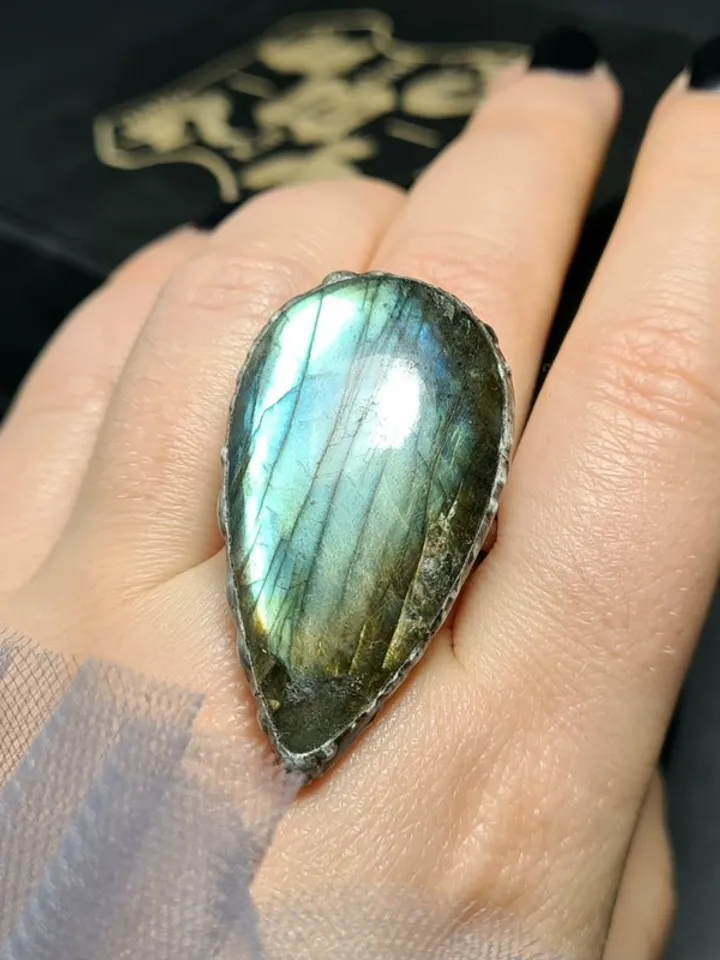 Labrodarite ring Big Massive Ring Luminous Ring Rainbow Ring