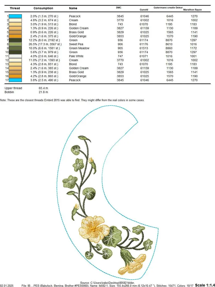 Machine embroidery design collar &quot;Nasturtium&quot;