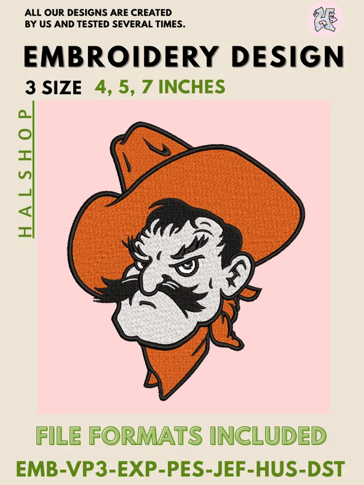 NCAA Oklahoma State Cowboys Machine Embroidery File | College Sports Logo | High-Quality Digital Stitch Design