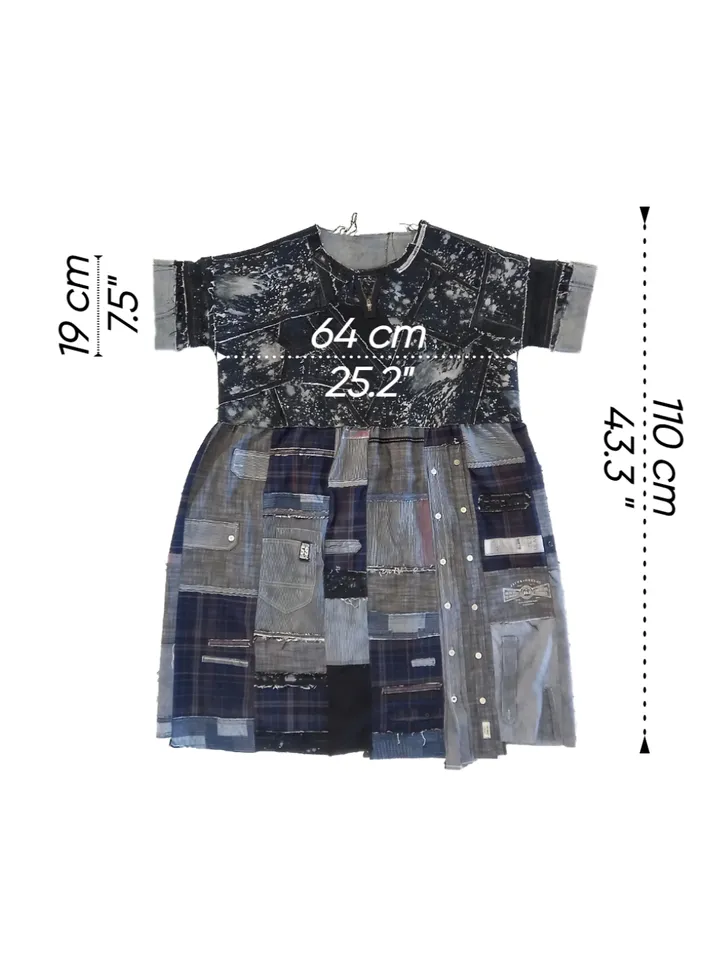Boho black denim dress by recycled jeans and shirts