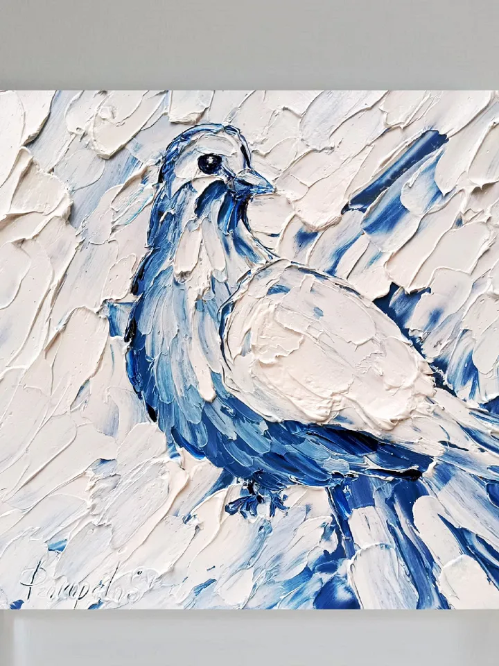Pigeon Oil Painting White Dove Art Hand Painted Christmas gift Original Painting Bird Art Animals Wall Art Decor Gifts by ArtProkopaloSv