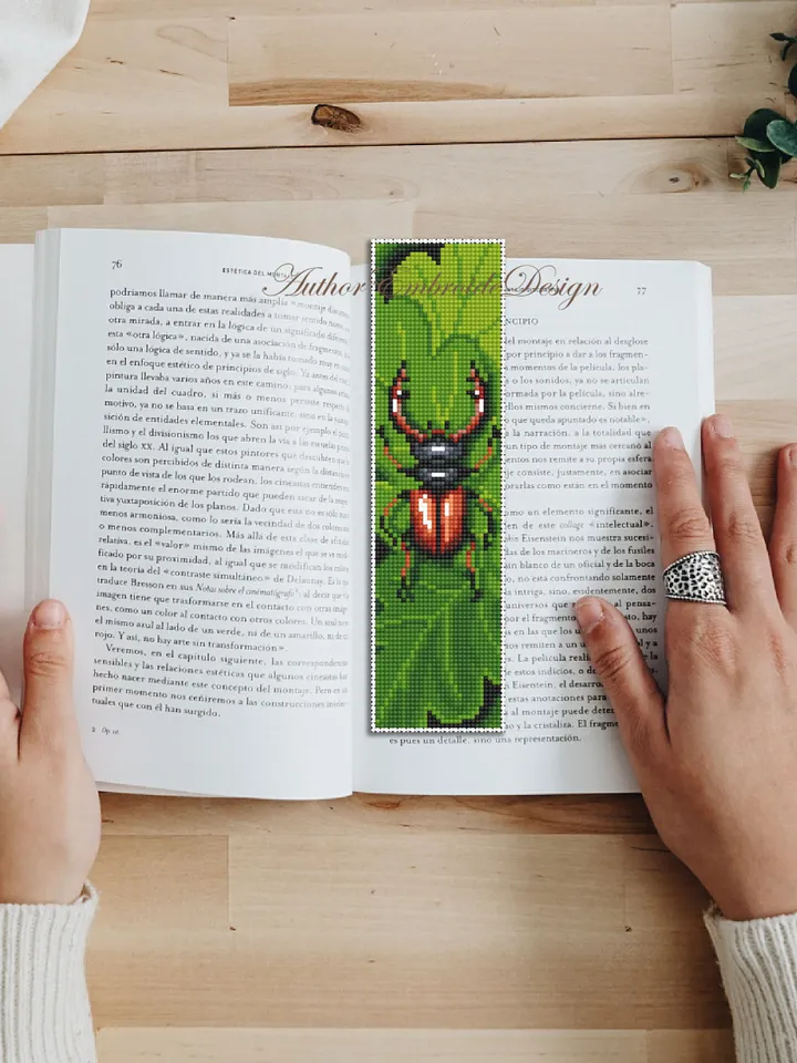 Stag beetle bookmark cross stitch pattern PDF download Bug cross stitch chart, Modern bookmark pattern digital PDF, Book lover gift #B284