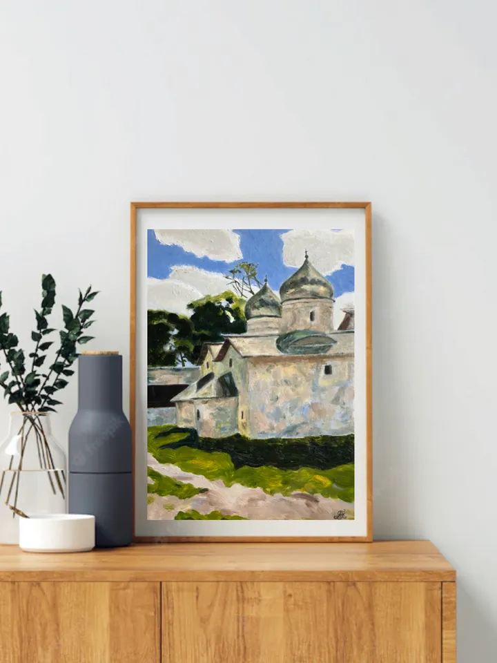 Landscape with a church hand painted original oil painting wall art 6x9 inches