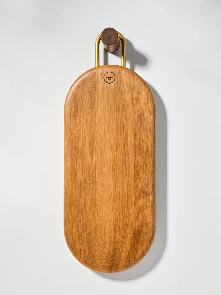 White Oak and Brass Cutting Board - Curvy round and smooth shape
