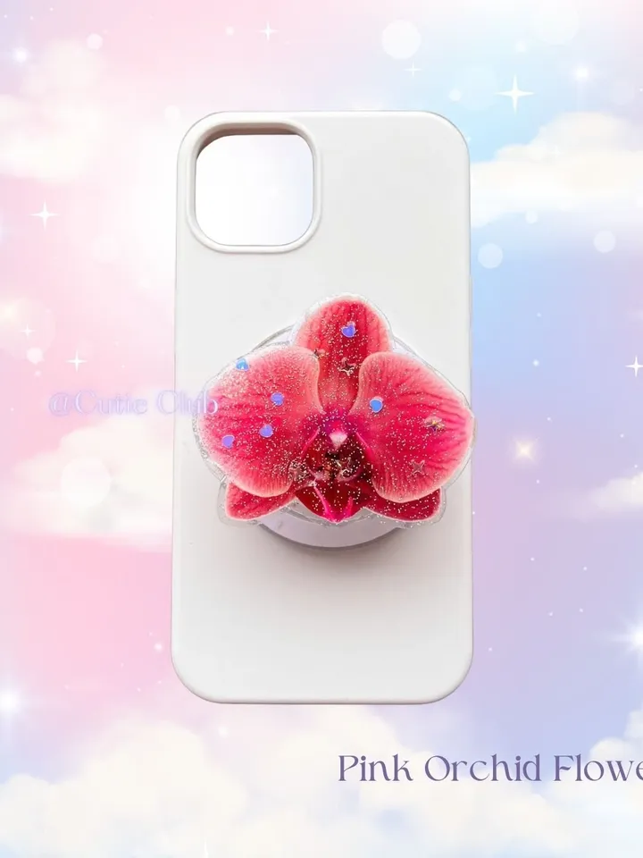 Dark Pink Orchid Flower Phone Grip, Elegant Floral Phone Grip, Phone Accessory, Flower Popsocket