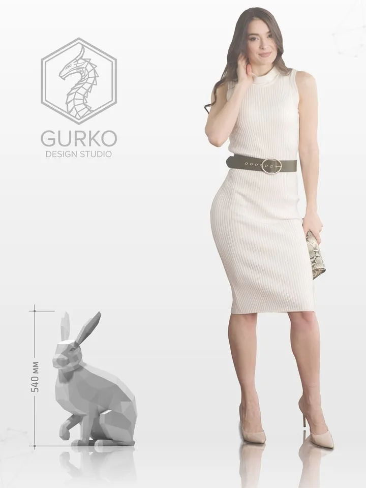 Hare Papercraft, Rabbit, Digital Template, PDF Download, Gurko, 3D Low Poly, Pepakura, Origami Sculpture, Paper Party Decoration, DIY Gift