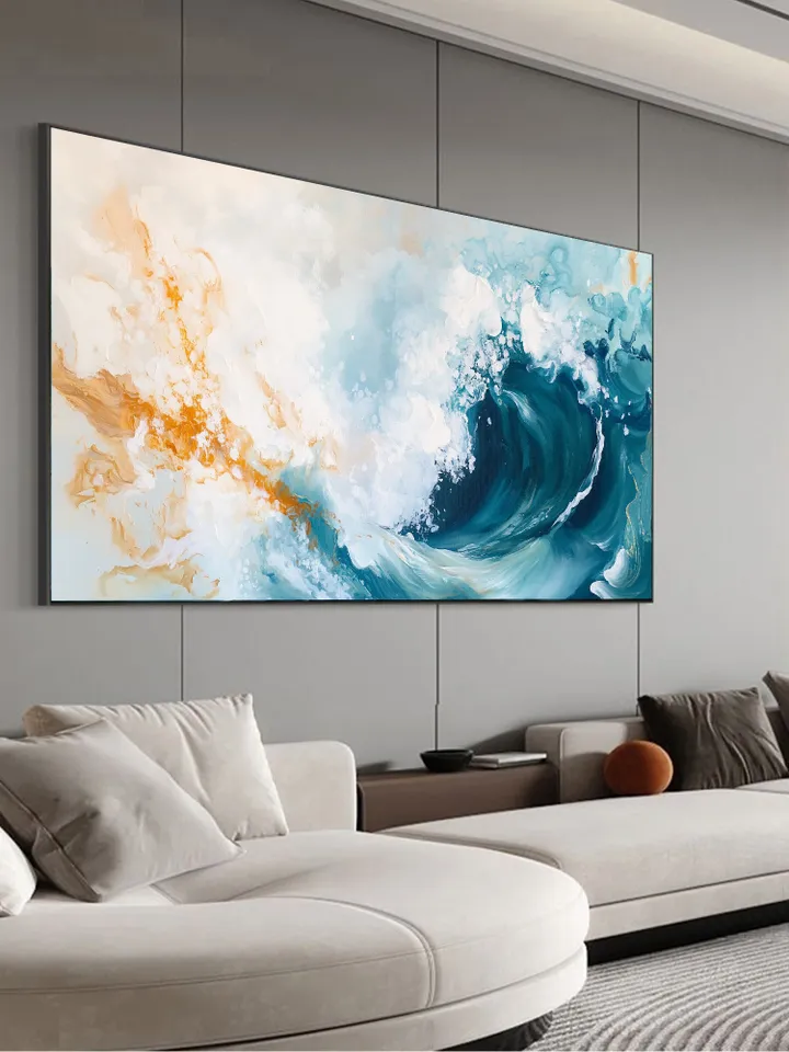 Ocean Wave Painting, Abstract Seascape Art, Blue and Gold Wall Art, Textured Wave Art, Large Canvas Artwork, Original Painting, Bedroom Art