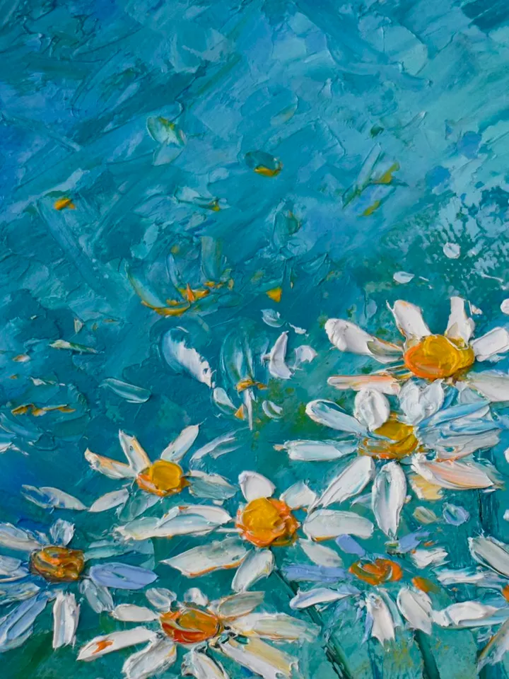 Daisy oil painting Floral artwork Original Art 8 by 8 inch White Daisies Flower art by Juliya JC