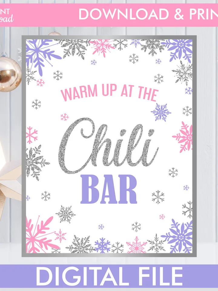 Winter Onederland Signs, Winter Onederland Birthday Girl Decorations, Pink Purple Silver Snowflakes Birthday Decorations Instant Download