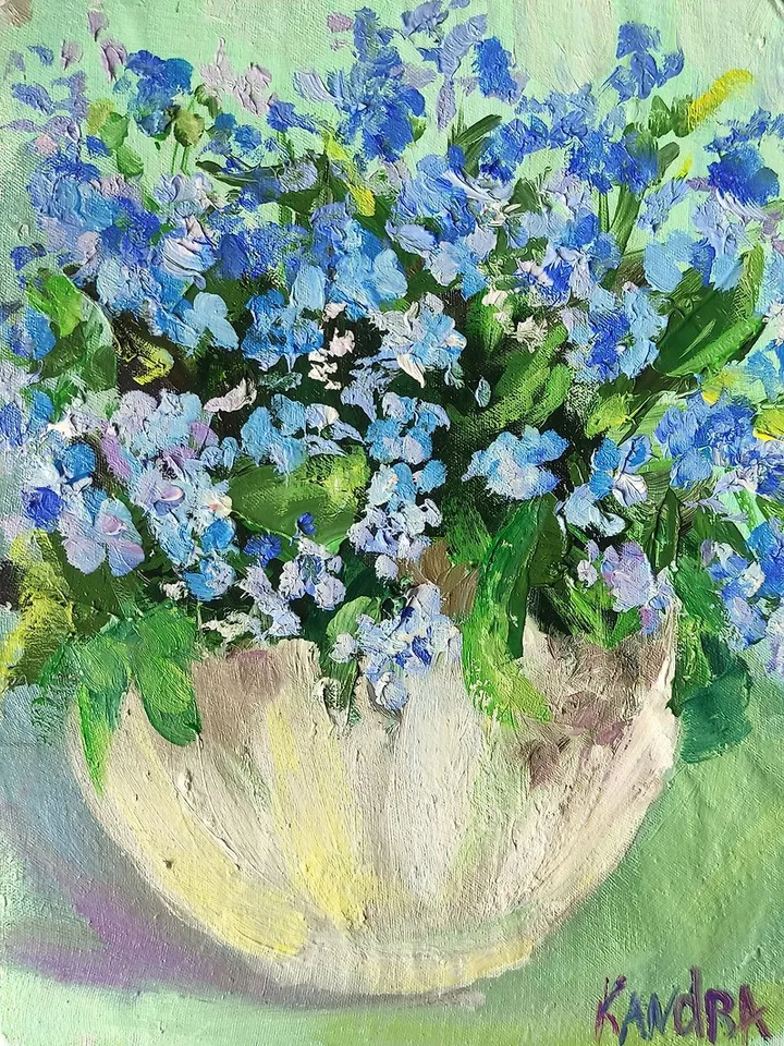 Bluebonnet Original Art Forget me nots Oil Painting Floral Artwork