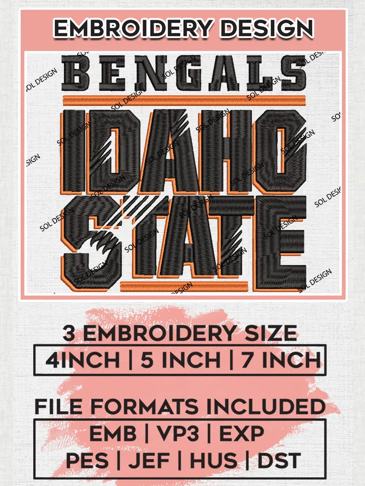 Idaho State Bengals Team Writing Logo Embroidery Design Files, NCAA Idaho State Bengals Machine Embroidery, NCAA Teams, 3 sizes, NCAA Machine embroidery designs, Digital Download