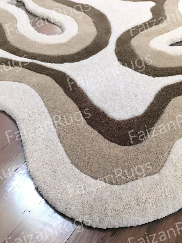 Irregular Amoeba Shaped Rug Hand-Tufted 100% Wool Handmade Area Rug Carpet for Home, Bedroom, Living Room, Kids Room, Custom Rug Also